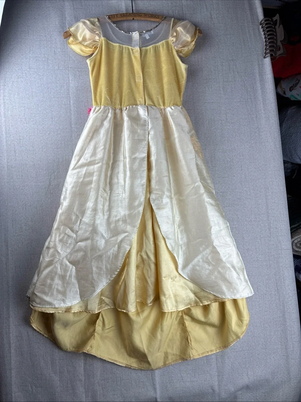 Disney Belle Beauty Beast Girls Costume Dress Tiara 5 6 Yellow Pink Ballgown